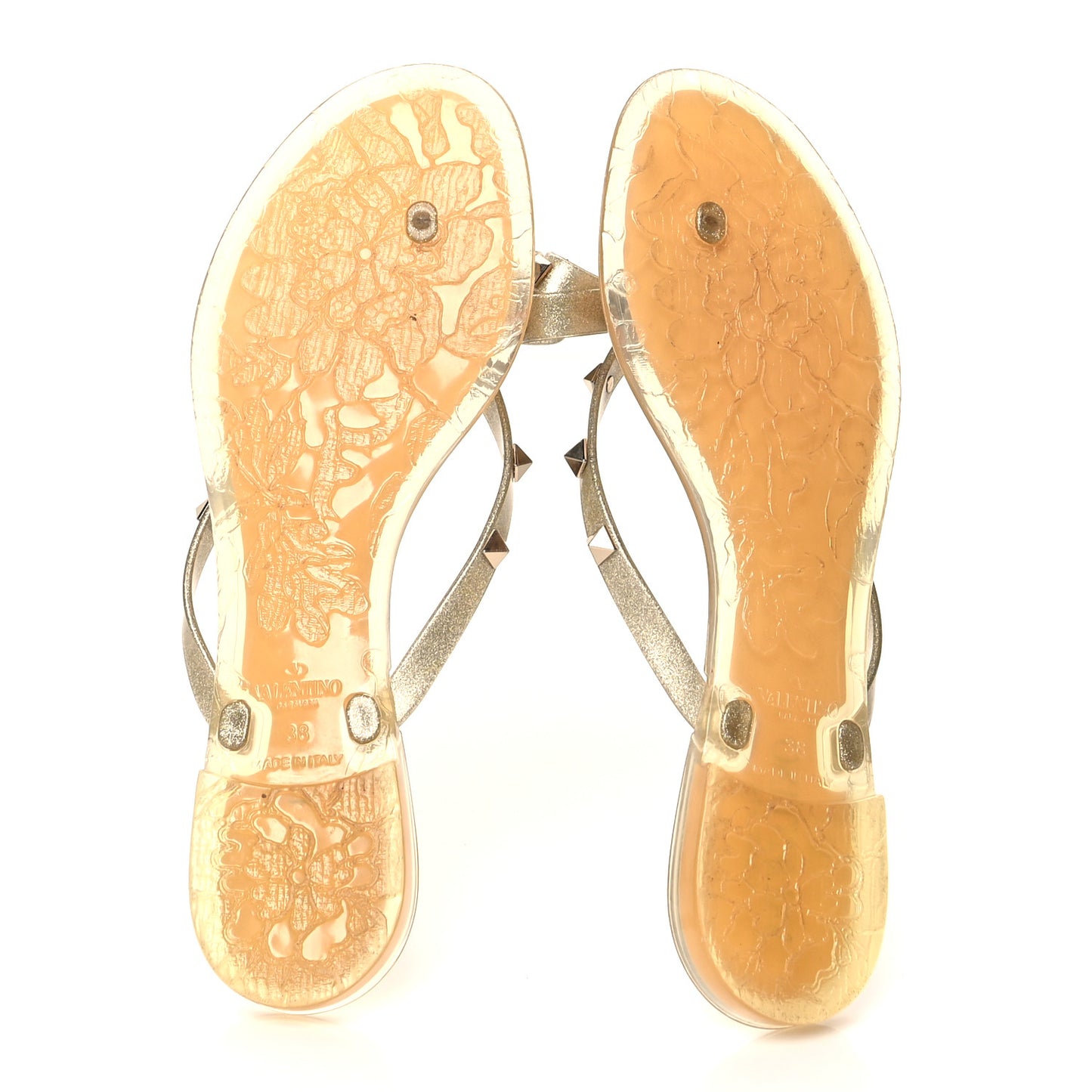 PVC Jelly Glitter Rockstud Bow Thong Sandals 38 Oro