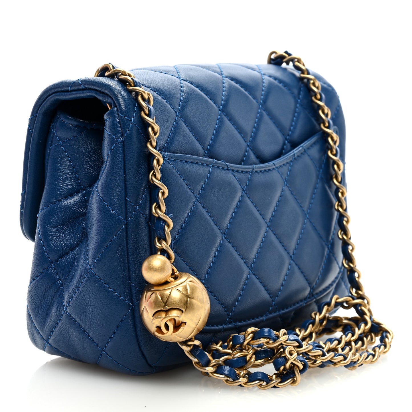 Lambskin Quilted Mini Pearl Crush Flap Blue