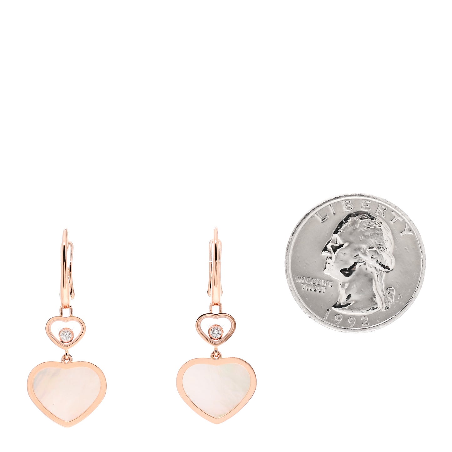 18K Rose Gold Diamond Mother of Pearl Floating Happy Diamonds Hearts Earrings