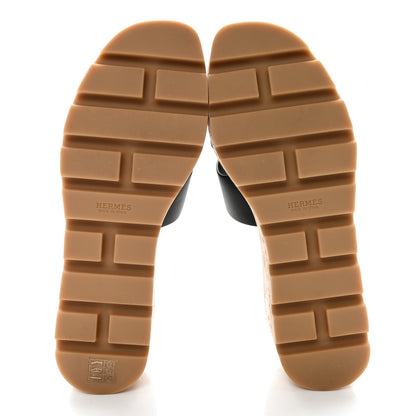 Hermes Calfskin Cork Eze 30 Sandals 37 Black 5 of 10