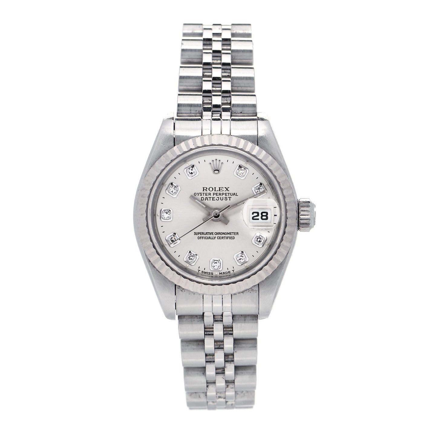 Stainless Steel 18K White Gold Diamond 26mm Oyster Perpetual Datejust Watch Silver 69174