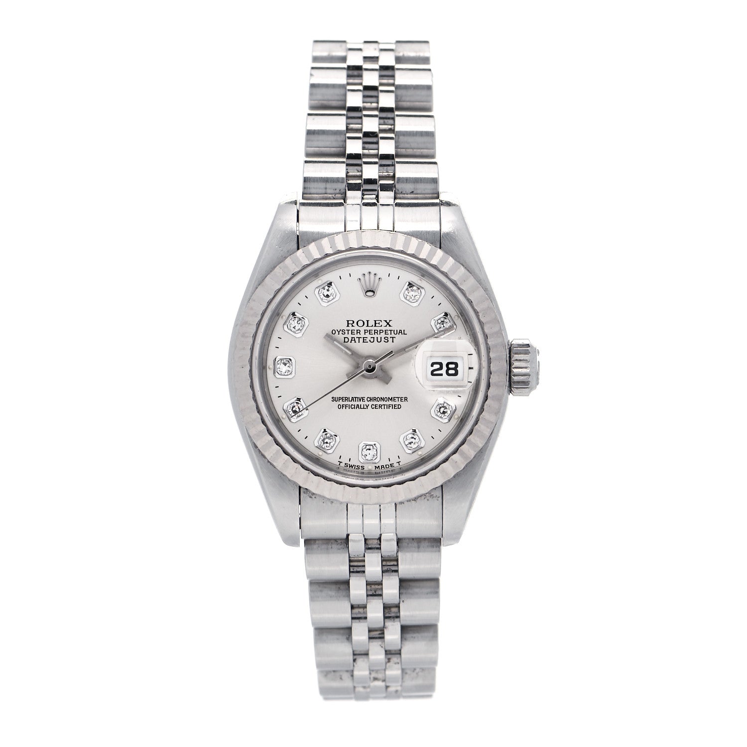 Rolex Stainless Steel 18K White Gold Diamond 26mm Oyster Perpetual Datejust Watch Silver 69174 1 of 4