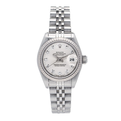 Rolex Stainless Steel 18K White Gold Diamond 26mm Oyster Perpetual Datejust Watch Silver 69174 1 of 4