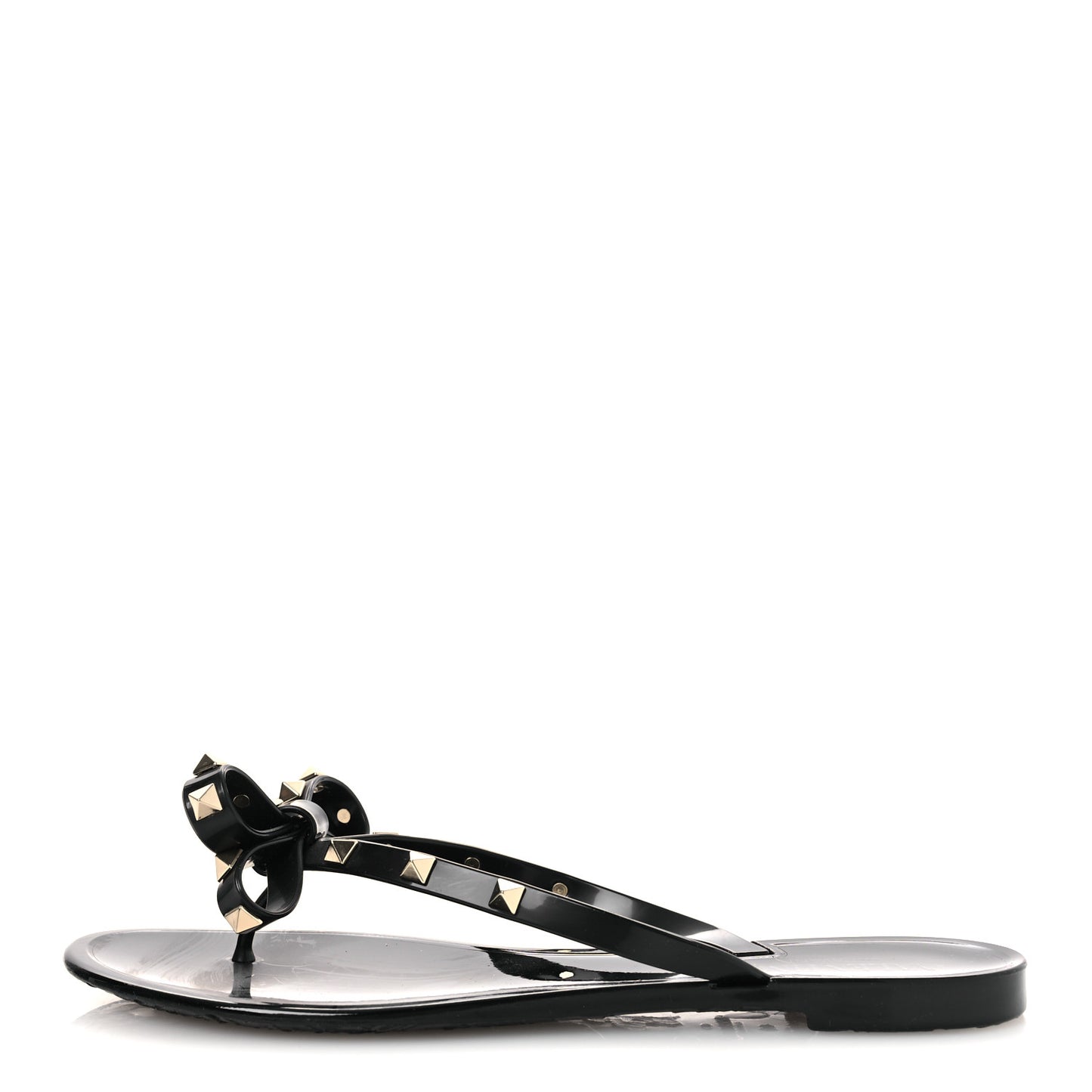 PVC Jelly Rockstud Bow Thong Sandals 40 Black
