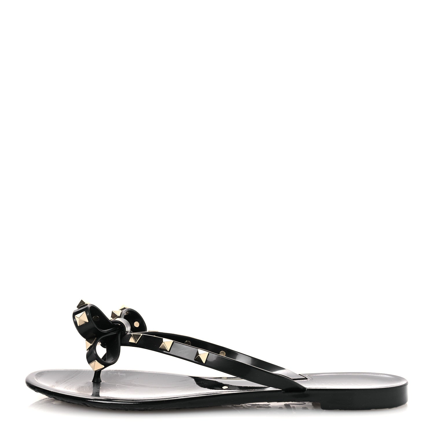 Valentino Garavani PVC Jelly Rockstud Bow Thong Sandals 40 Black 1 of 9