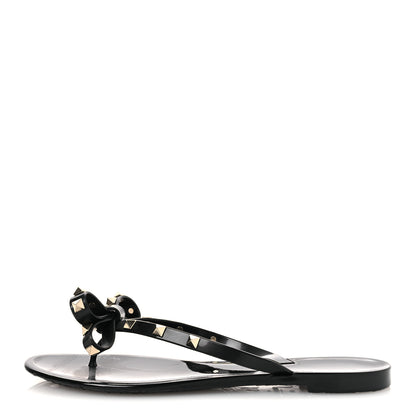 Valentino Garavani PVC Jelly Rockstud Bow Thong Sandals 40 Black 1 of 9