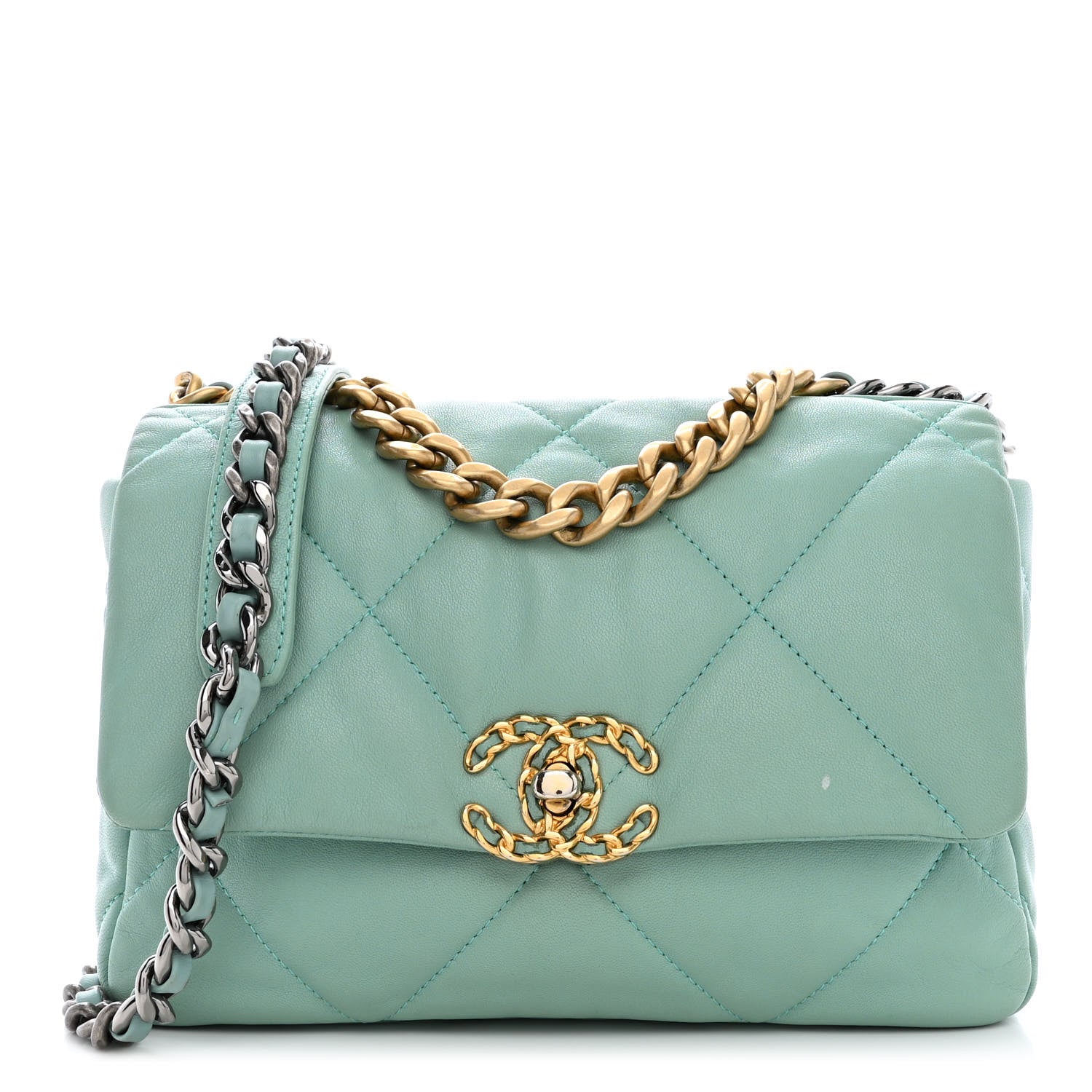 Chanel Goatskin Quilted Medium Chanel 19 Flap Light Blue 1 of 12