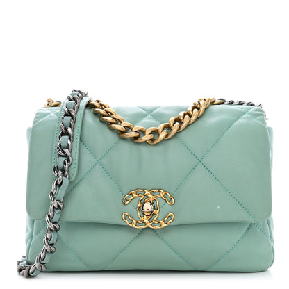 Chanel Goatskin Quilted Medium Chanel 19 Flap Light Blue 1 of 12