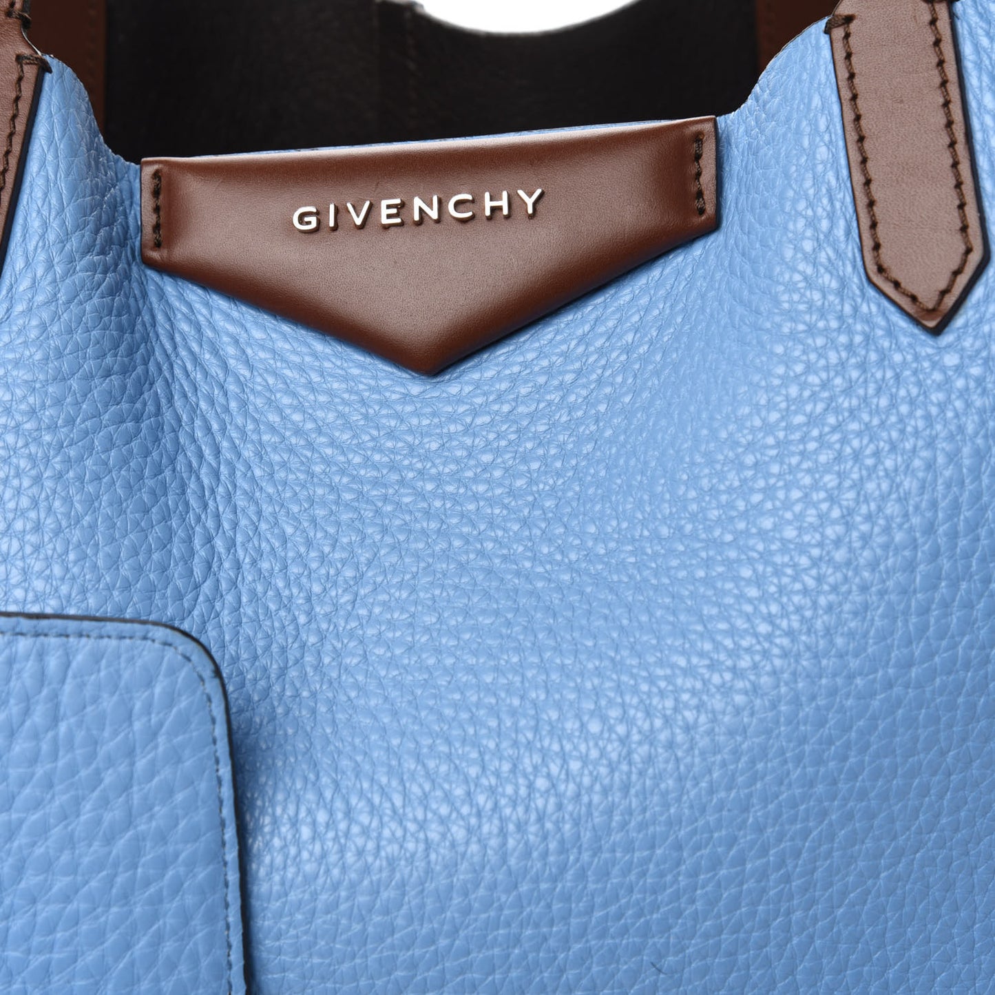 Grained Calfskin Large Antigona Tote Blue Brown