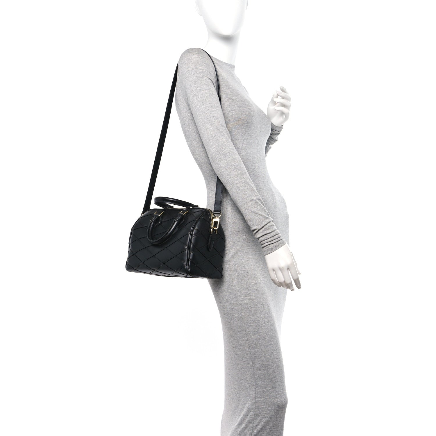 Louis Vuitton Lambskin Malletage Speedy Bandouliere 25 Black 2 of 9