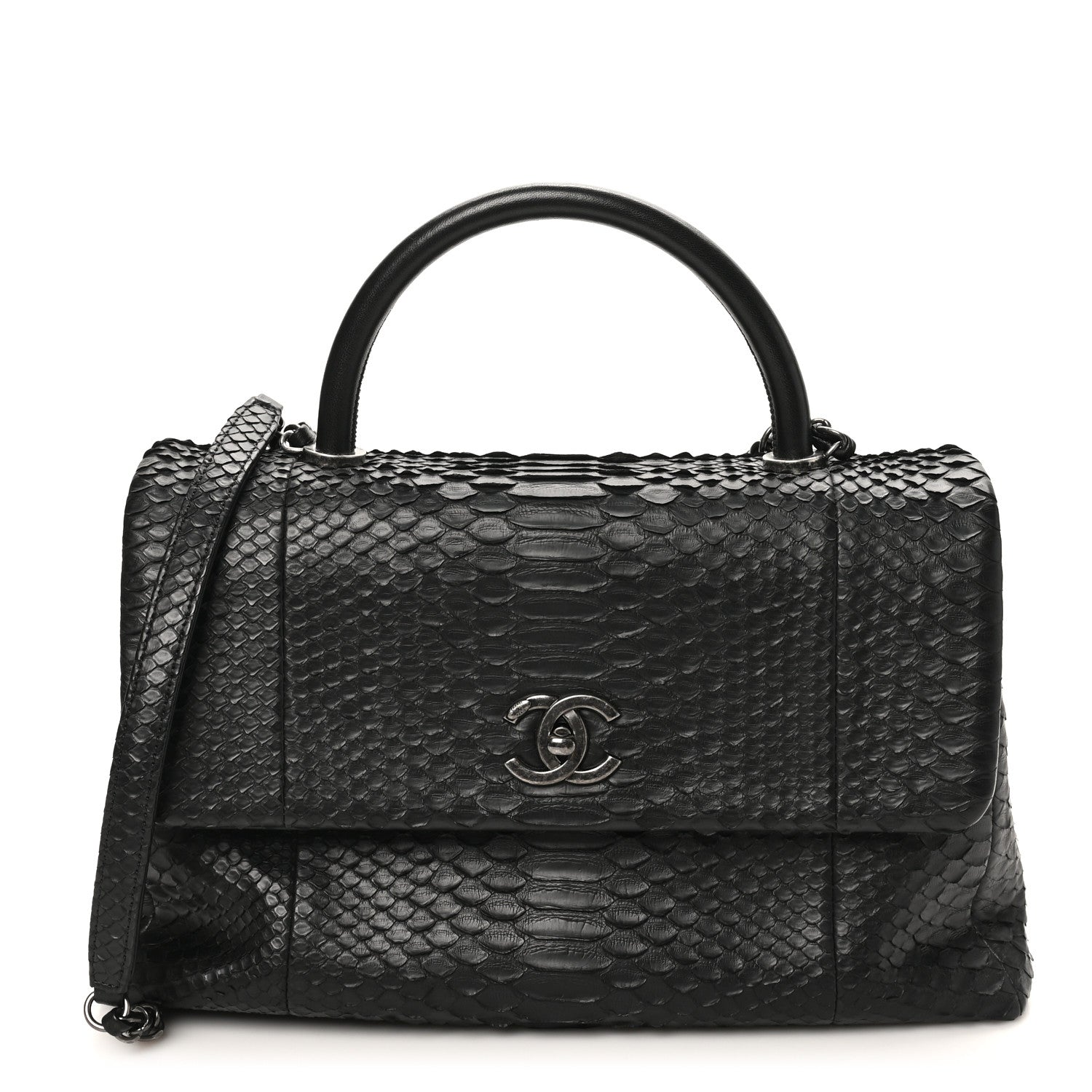 Chanel Snakeskin Small Coco Handle Flap Black 1 of 9