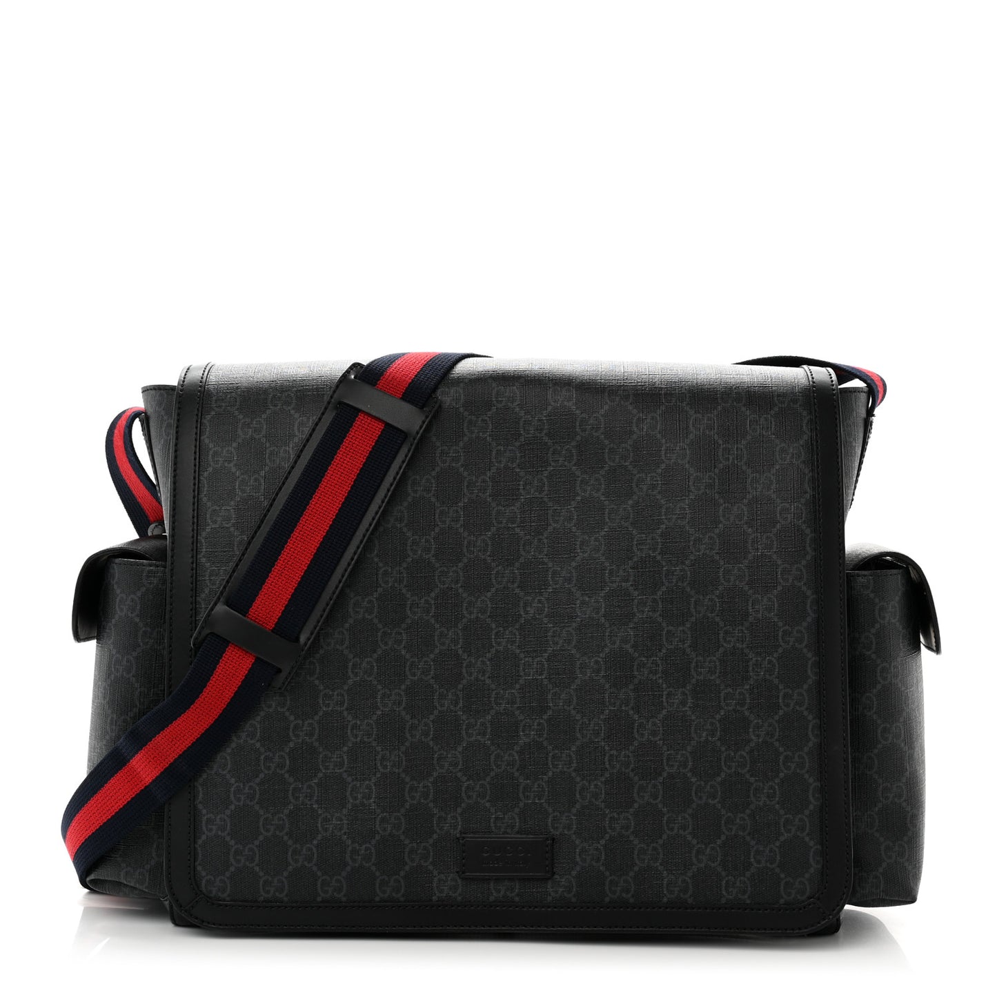 GG Supreme Monogram Web Messenger Diaper Bag Black Grey
