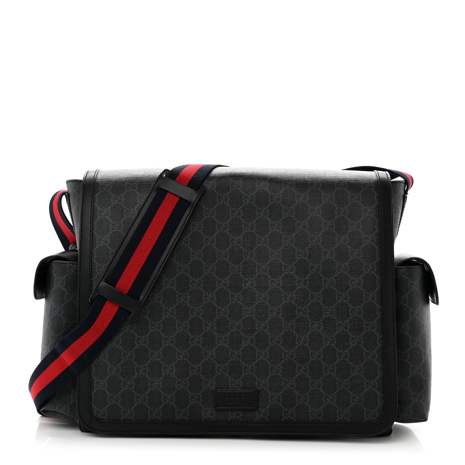 Gucci GG Supreme Monogram Web Messenger Diaper Bag Black Grey 1 of 9