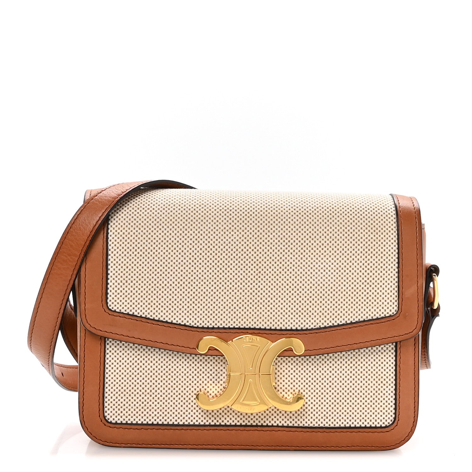 Celine Textile Natural Calfskin Teen Triomphe White Tan 1 of 11