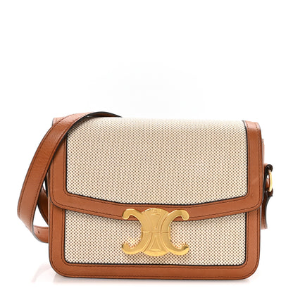 Celine Textile Natural Calfskin Teen Triomphe White Tan 1 of 11
