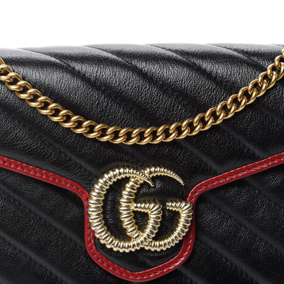 Gucci Vintage Effect Calfskin Matelasse Diagonal Torchon GG Marmont Chain Wallet Black Romantic Cherry 10 of 11
