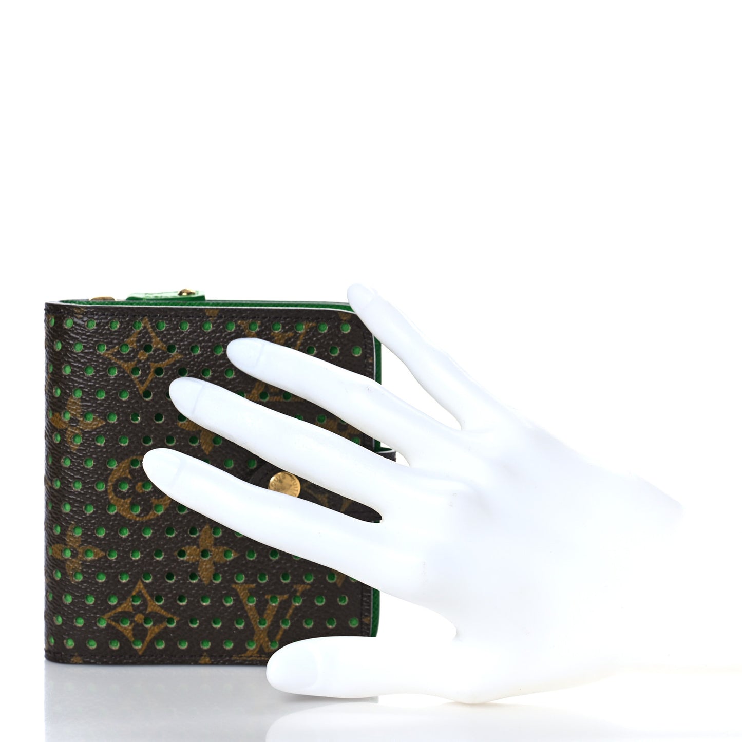 Monogram Perforated Compact Zipped Wallet Green