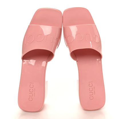 Gucci Rubber Gucci Logo Womens Platform 20/60mm Slide Sandals 38 Wild Rose 2 of 9