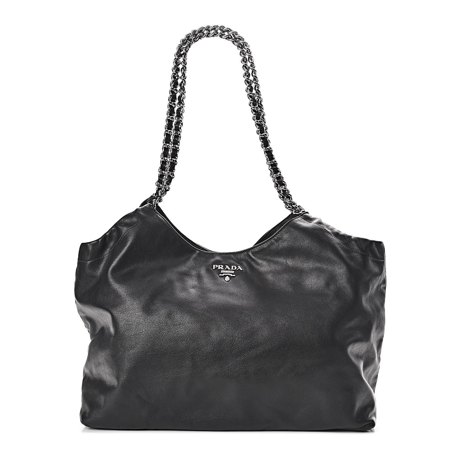 Prada Soft Calf Chain Tote Black 1 of 12