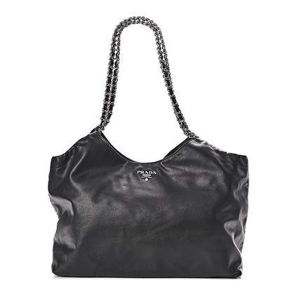 Prada Soft Calf Chain Tote Black 1 of 12