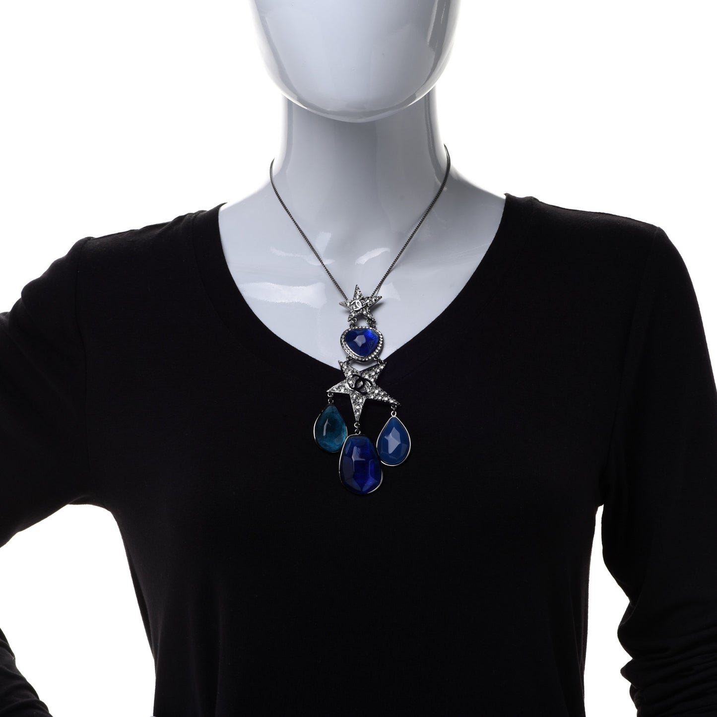 Crystal Resin CC Star Drop Necklace Silver Blue