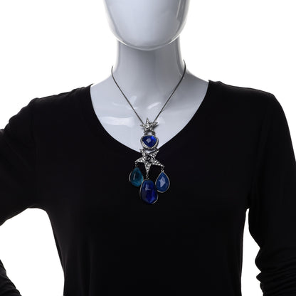Chanel Crystal Resin CC Star Drop Necklace Silver Blue 2 of 6