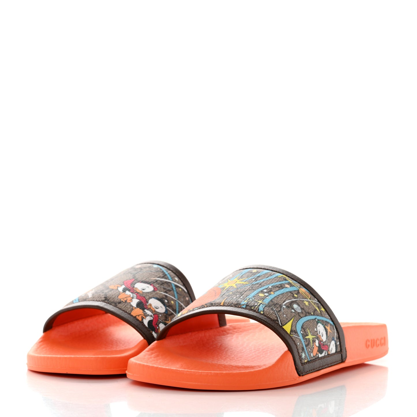 X DISNEY GG Supreme Monogram Donald Duck Mens Slide Sandals 38 Beige Ebony New Acero