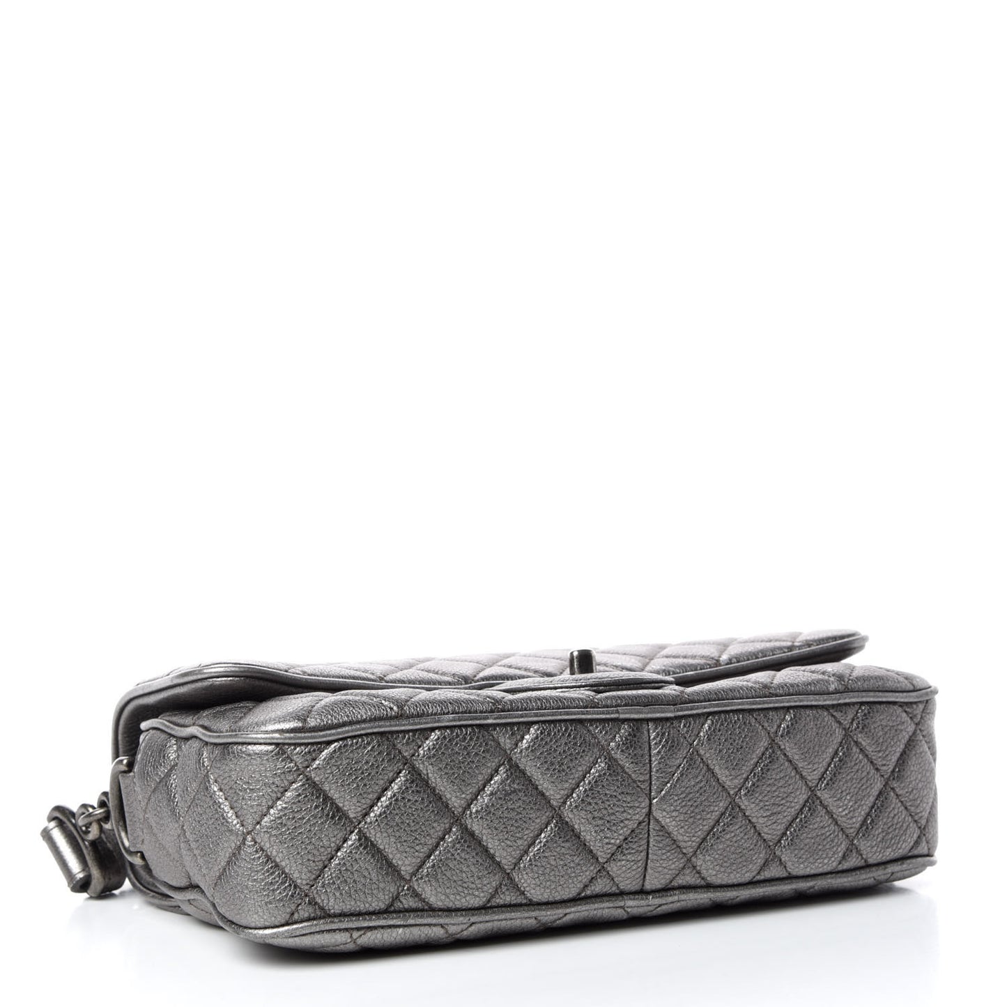 Metallic Calfskin Quilted Small Casual Rock Flap Silver