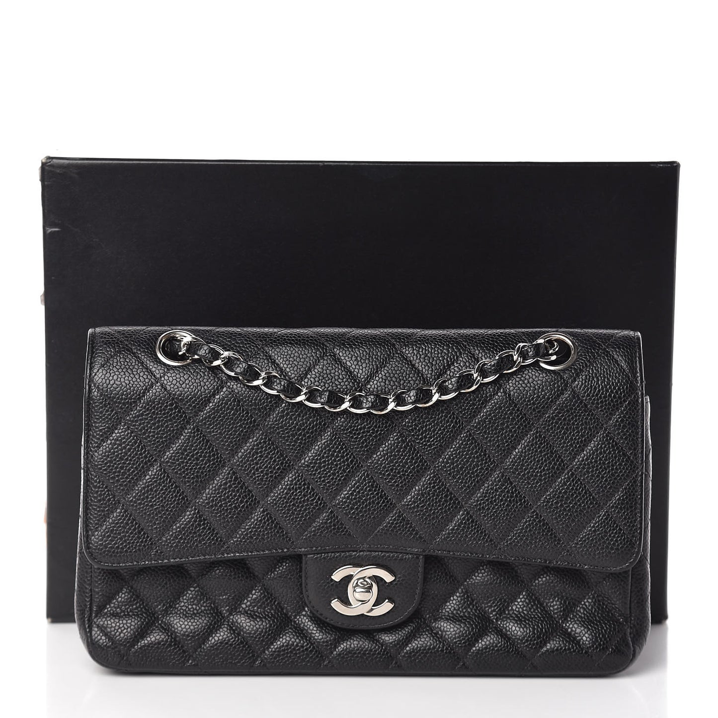 Caviar Quilted Medium Double Flap Black