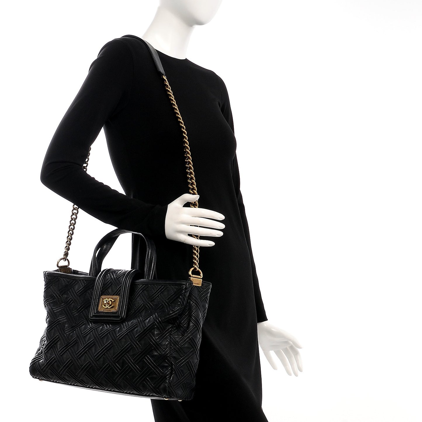 Calfskin Large Retro Girl Shopping Tote Black