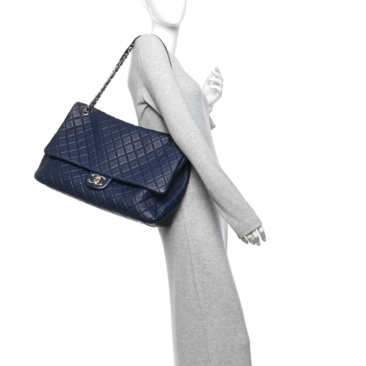 Calfskin Quilted XXL Travel Flap Bag Navy