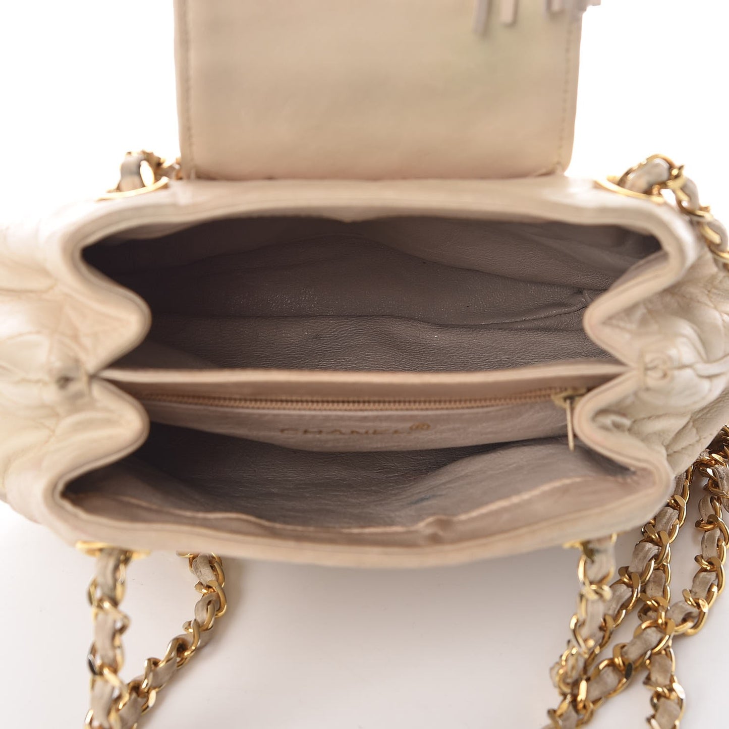 Lambskin Quilted Tassel Shoulder Bag Beige