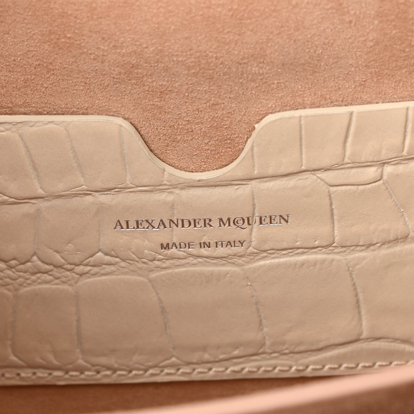 Calfskin Crocodile Embossed Box Shoulder Bag 19 Cream
