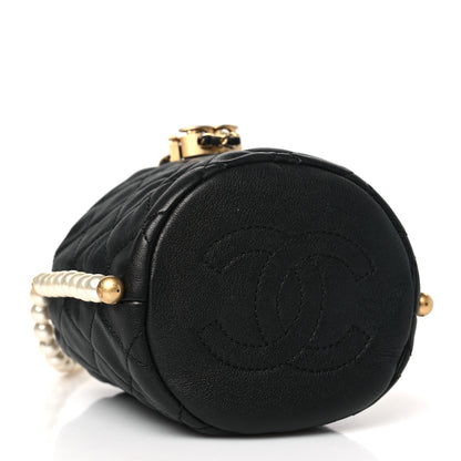 Chanel Calfskin Quilted Pearl Mini About Pearls Drawstring Bucket Bag Black 4 of 9