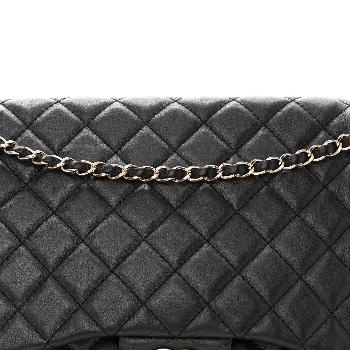 Metallized Calfskin Quilted Small XXL Travel Flap Bag Black