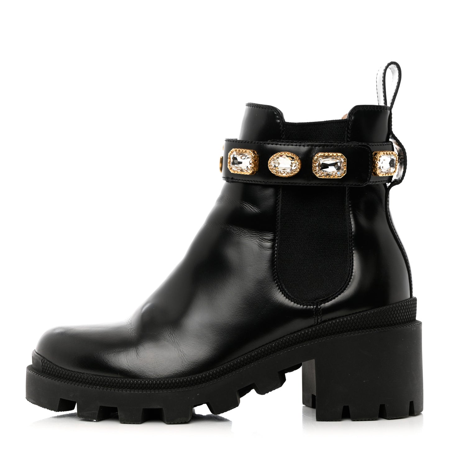 Calfskin Crystal GG Trip Chelsea Ankle Boots 36 Black