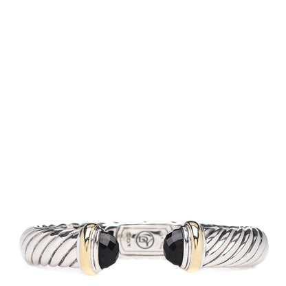 David Yurman Sterling Silver 18K Yellow Gold Black Onyx 10mm Waverly Bracelet 1 of 4
