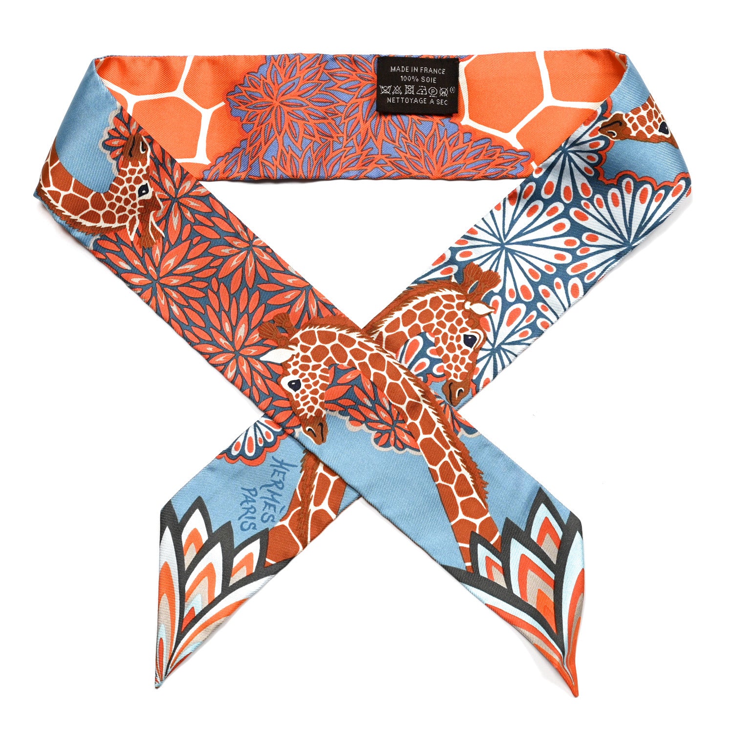 Hermes Silk The Three Graces Twilly Bleu Jean Orange Rouille 1 of 4