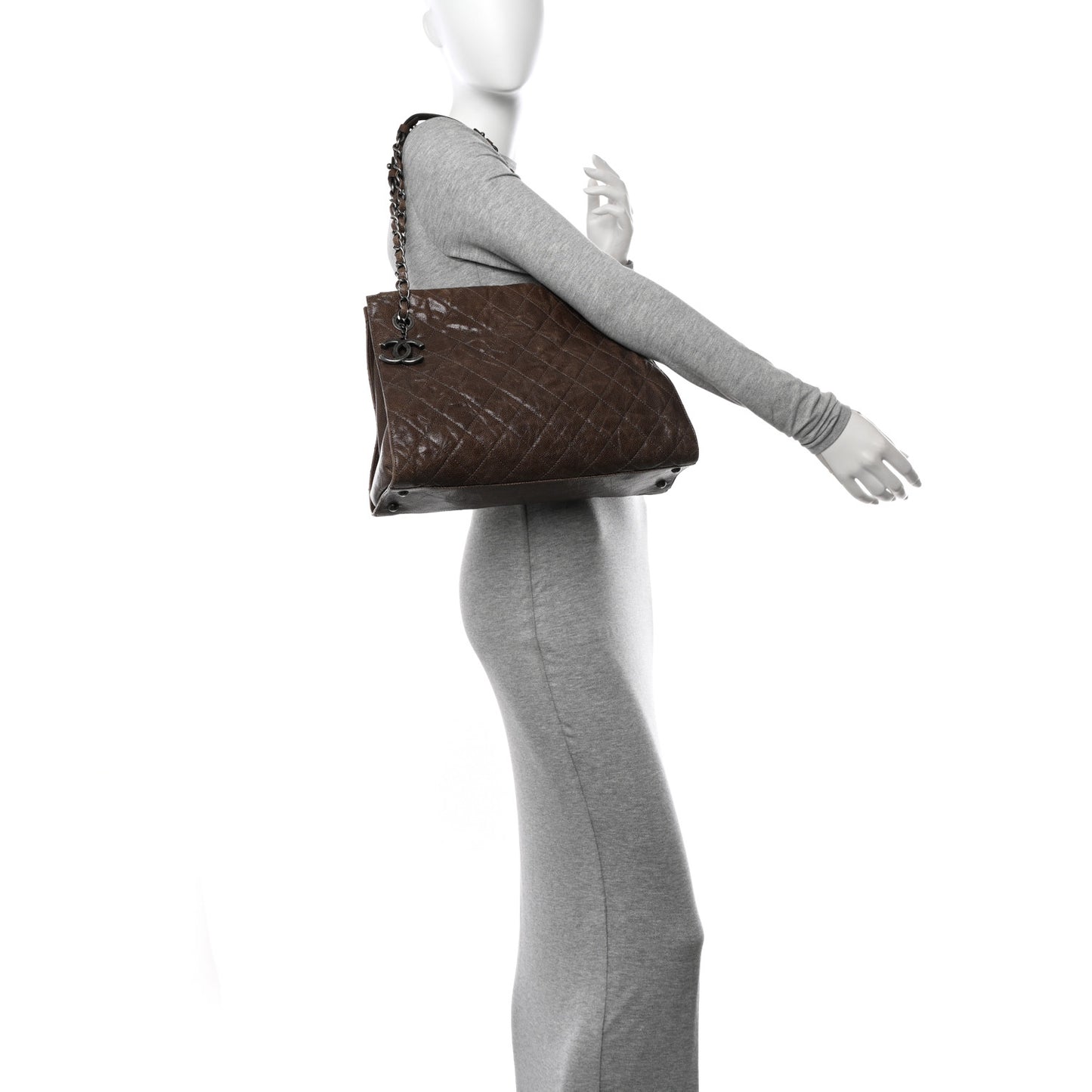 Glazed Caviar Quilted Tote Brown