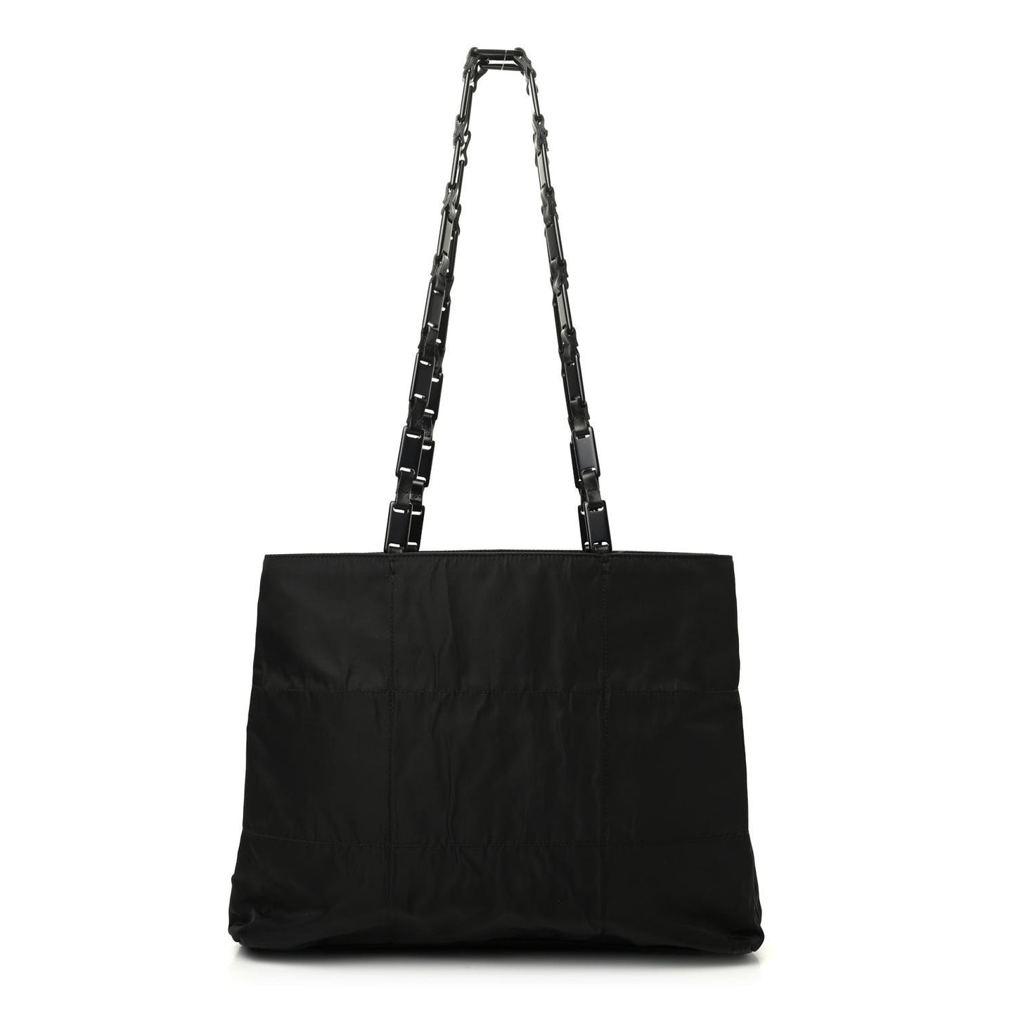 Tessuto Nylon Calfskin Chain Tote Black