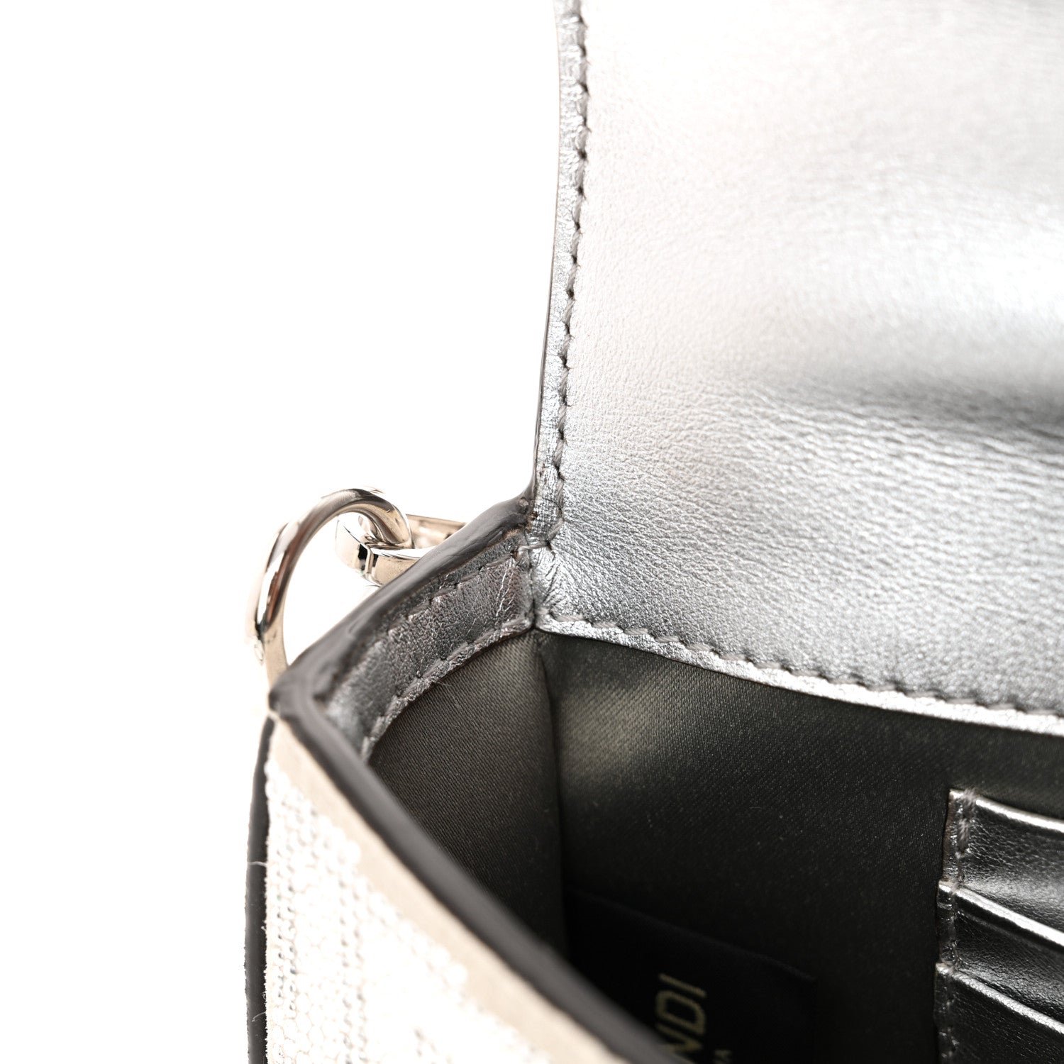 Fendi Crystal Vitello Laminato FF Mini Baguette Crystal Argento 12 of 13