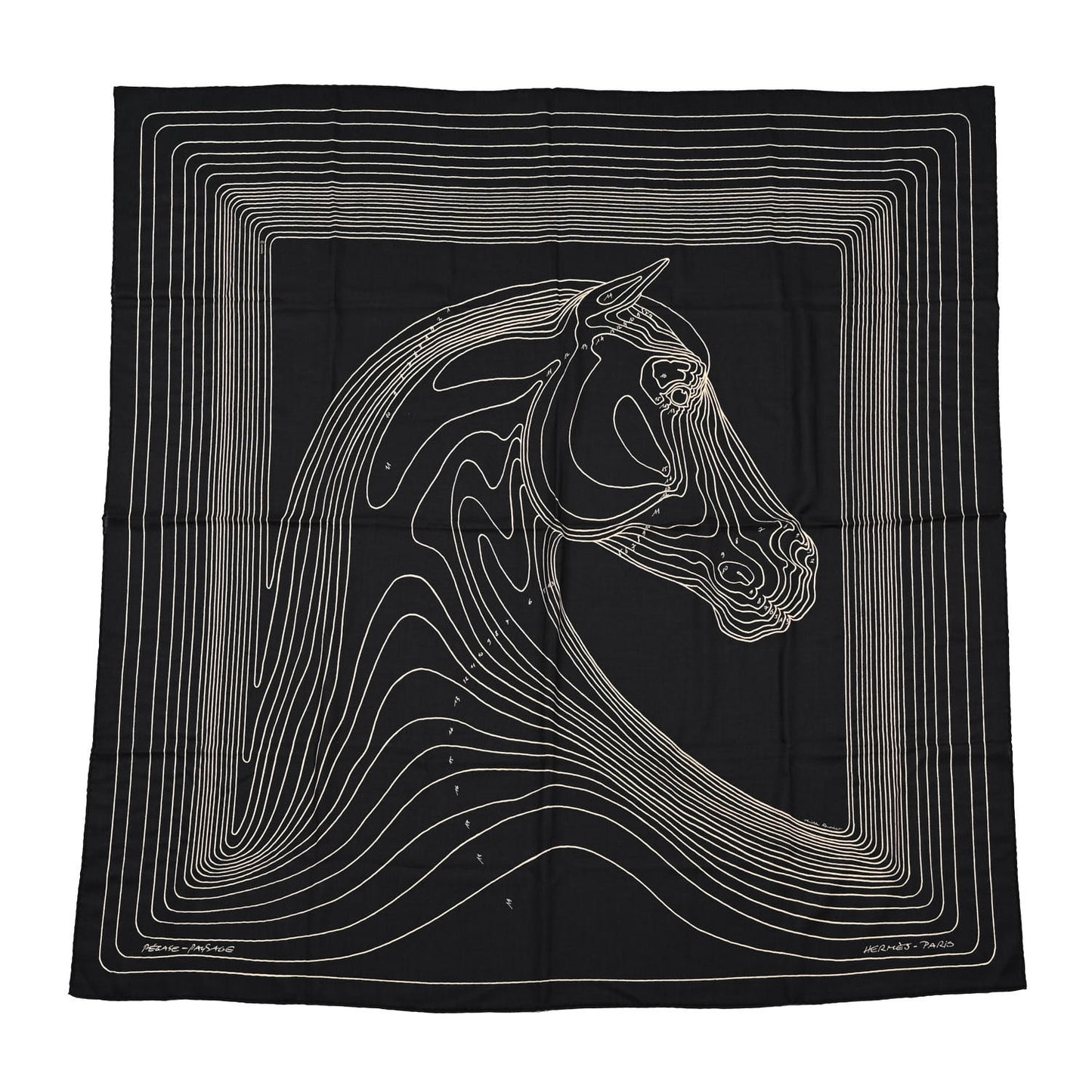 Cashmere Silk Pegase Paysage Shawl 140 Black Beige