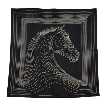 Hermes Cashmere Silk Pegase Paysage Shawl 140 Black Beige 1 of 5