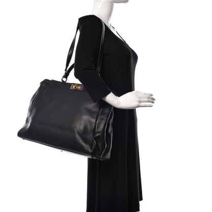 Fendi Calfskin Calf Hair Leopard Print Large Peekaboo Iconic Satchel Black 2 of 14