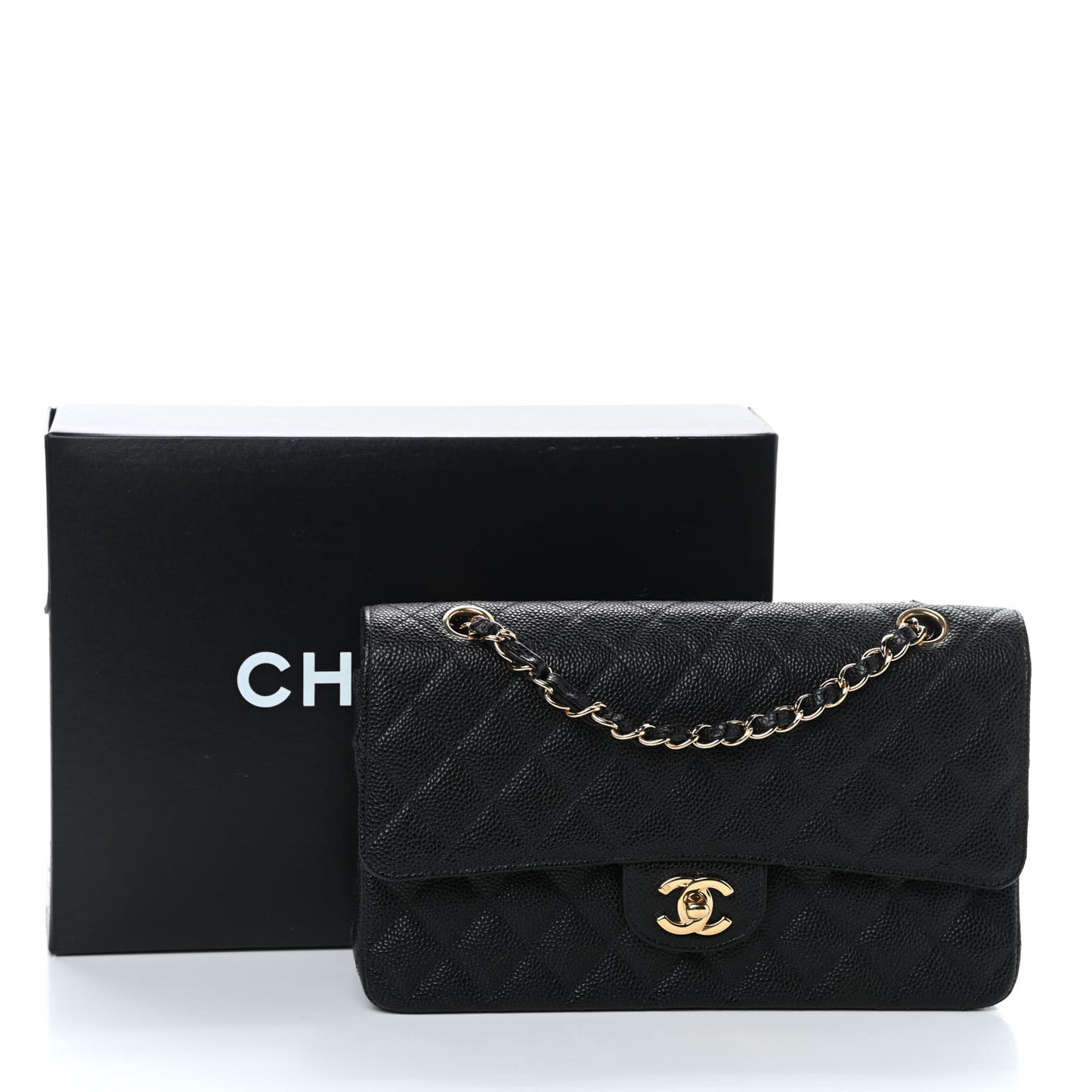Caviar Quilted Medium Double Flap Black