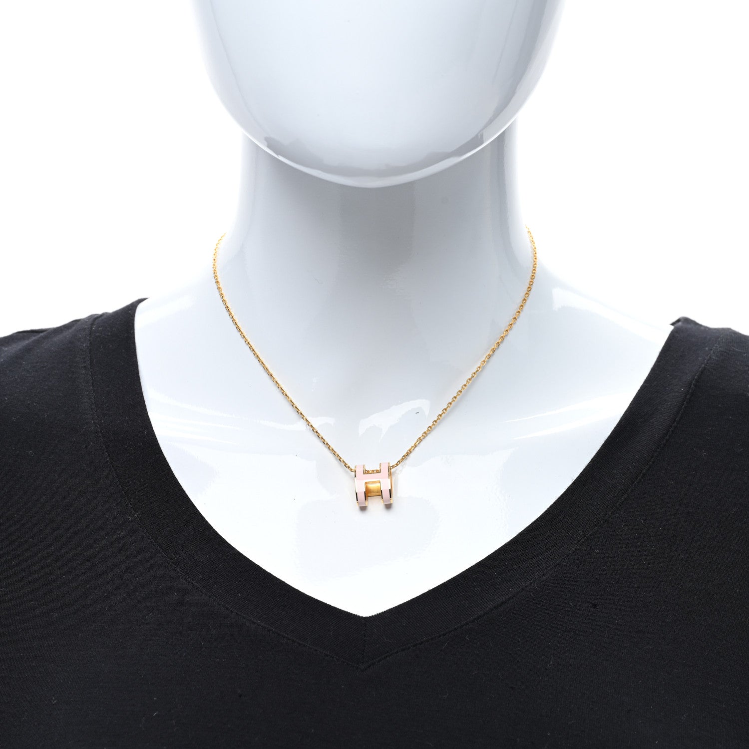 Hermes Lacquered Rose Gold Pop H Pendant Necklace Rose Dragee 3 of 4