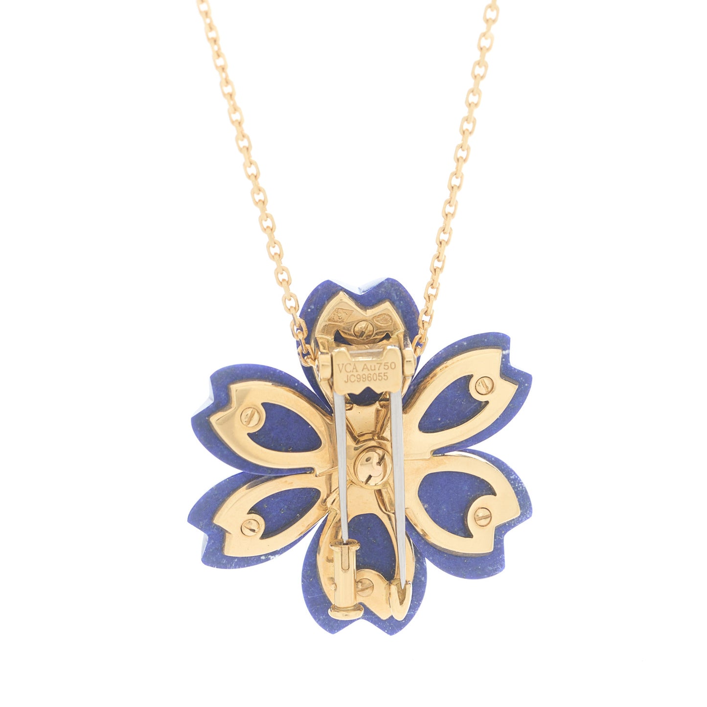 18K Yellow Gold Diamond Lapis Lazuli Small Rose De Noel Pendant Necklace