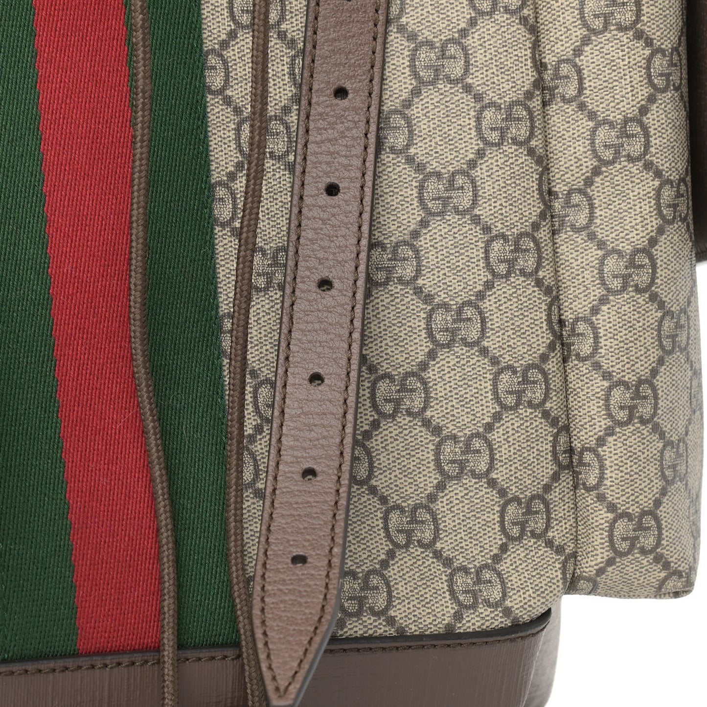 GG Supreme Monogram Medium Ophidia Double Buckle Backpack Brown