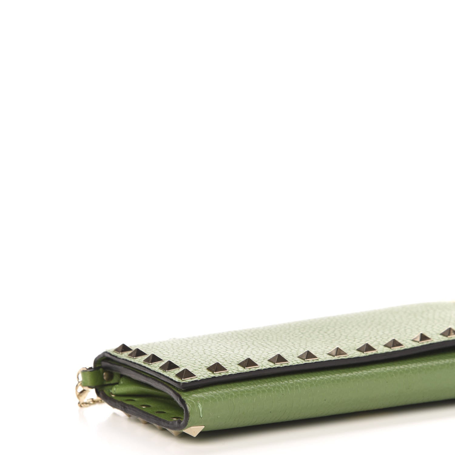 Valentino Garavani Pebbled Calfskin Rockstud Flap Wallet On Chain Deep Clover 9 of 13
