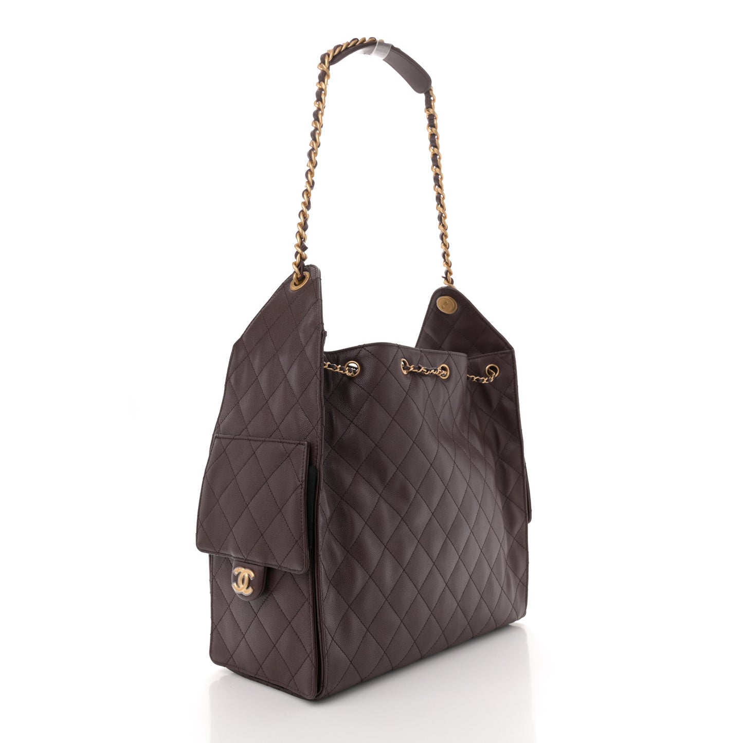 Caviar Quilted Medium Chanel 25 Handbag Dark Brown